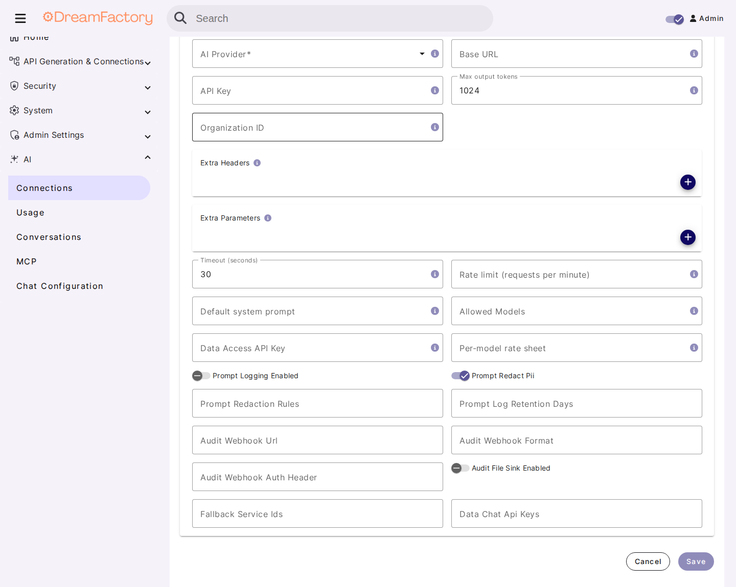 Per-model rate sheet on an AI Connection